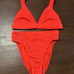 Hollister Bright Coral Ribbed Bikini